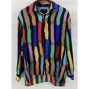 Vtg Rare Genelli Shirt Mens M Silk Multicolor Disco Paint Designer Brush Strokes